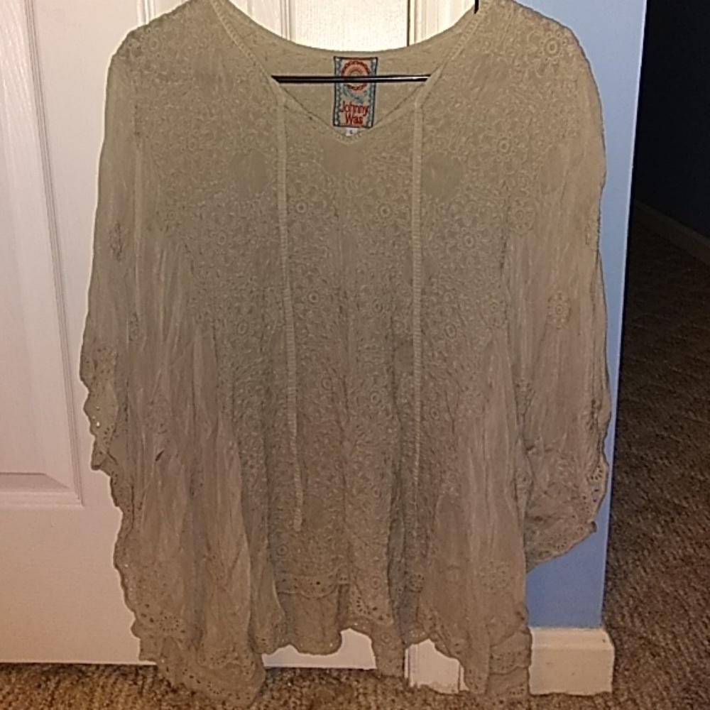 Beige floral embroidery boho top